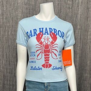 Social Scene Bar Harbor Lobster Shanty Blue Graphic Tee Small NWT